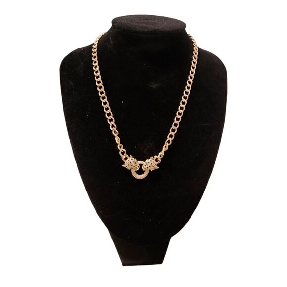 18k Gold Filled Classic Leopard Green Eye Black Cubic Zirconia Necklace - Picture 13 of 13